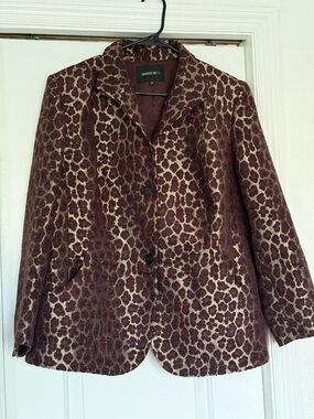 Lafayette 148 New York Burgundy Leopard-Print Wool-Blend Blazer